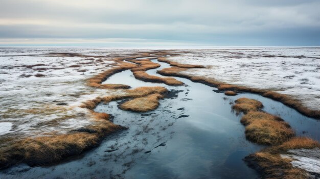 Die atmosphärische Farbe des Flusses Viktart spült sich in der Polartundra