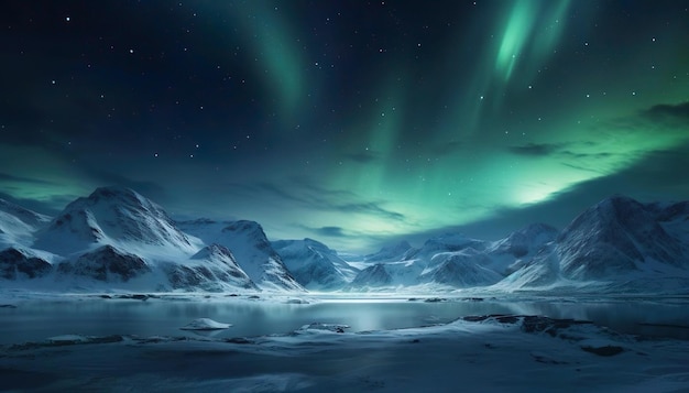 Die Aurora Borealis über einem schneebedeckten Berg in der Nacht