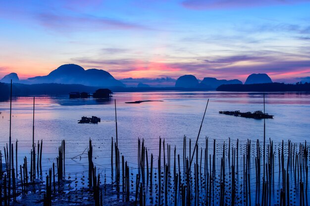 Die Austernfarmen im Fischerdorf Samchong-tai, Phang Nga, Thailand