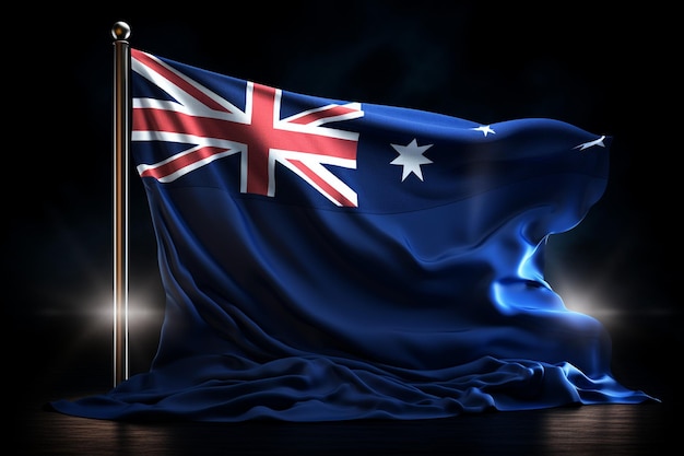 Die australische Flagge ist auf einem dunklen Hintergrund gefaltet.