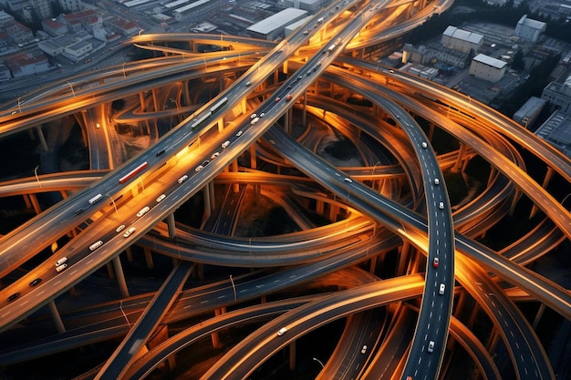 Die Autobahn ist nachts beleuchtet.