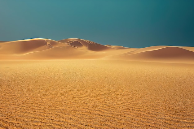 Die Barchans der randlosen Wüste werfen Schatten auf den gelben Sand unter dem 3D-Rendering des offenen Himmels