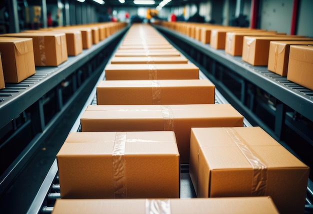 Die Beförderbänder erleichtern die schnelle Beförderung von Verpackungskisten