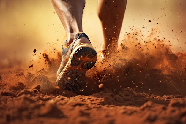Die Beine des Sportlers laufen und heben das Sandsportkonzept