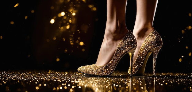 Die Beine einer Frau mit goldenen Highheels sind generativ.