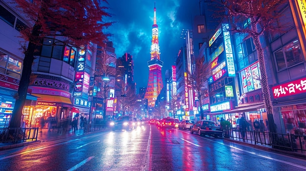 Die belebten Straßen Tokios werden nachts von Neonreklamen beleuchtet