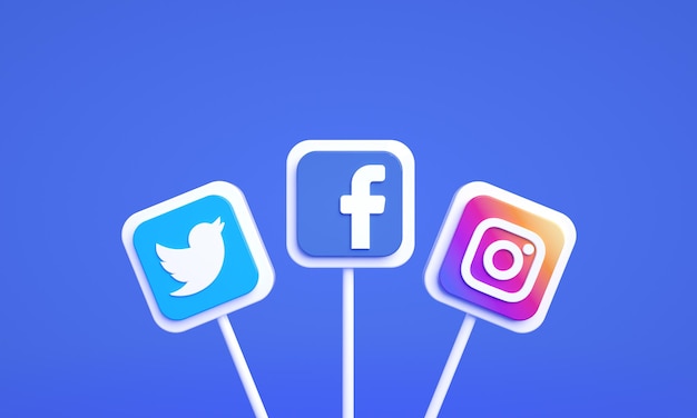Die beliebtesten 3D-Social-Media-Symbole und -Logos für Social-Media-Marketing mit Kopierbereich