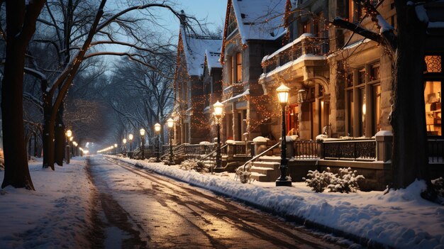 die bezaubernde Schönheit des Winters im Herzen der Stadt die Gelassenheit der städtischen Gebiete, die von unberührtem Schnee bedeckt sind und die architektonischen Wunder und Straßen hervorheben, die von einer schneebedeckten Umarmung geschmückt sind