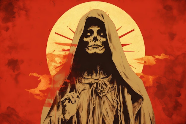 Die bezaubernde Umarmung La Santa Muerte enthüllt in einer atemberaubend schönen minimalistischen Kunst