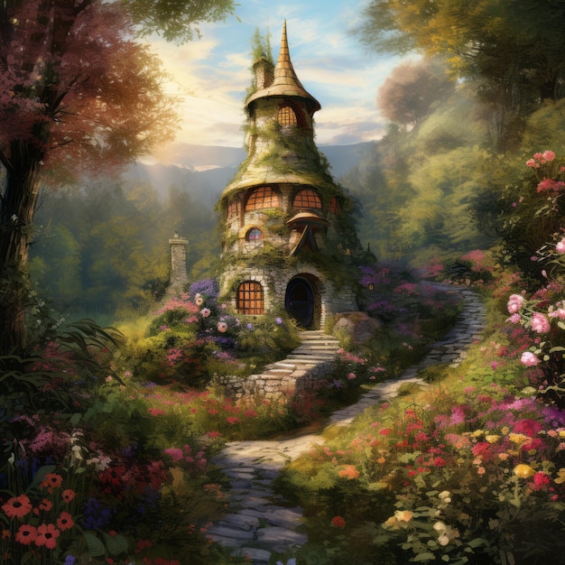 Die bezaubernde Welt im Hobbit-Stil Entdecken Sie das Landkreis und den Zauberturm im bezaubernden F