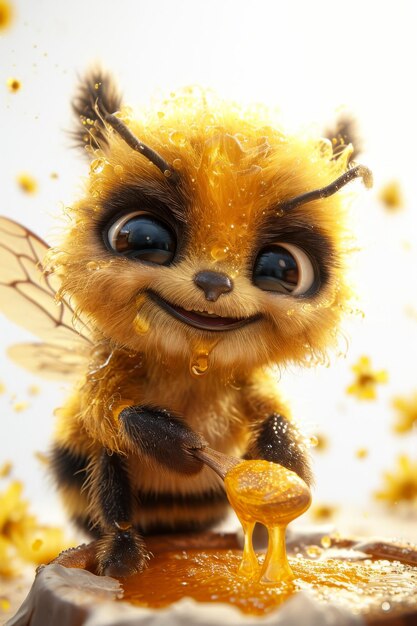 Die Biene isst natürlichen Honig 3D-Illustration