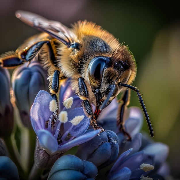 Die Biene sitzt auf einer Blume.