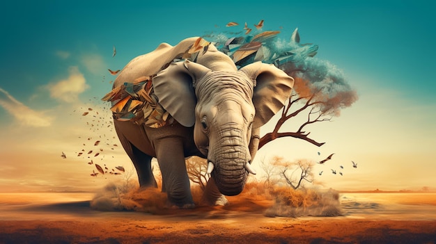 Die Bilder wurden mit JPG und Photoshop hergestellt und waren sehr kreativ. Surrealistische afrikanische Wildtiere.