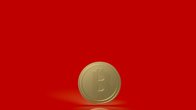 Die Bitcoin-Münze auf rotem Hintergrund für Kryptowährung oder Geschäftskonzept 3D-Rendering