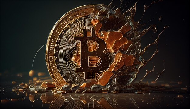 Die Bitcoin-Münze zerfällt in Stücke Generative KI