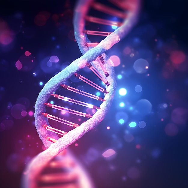 Die blaue und rote DNA-Doppelhelix ist vor einem dunklen Hintergrund dargestellt