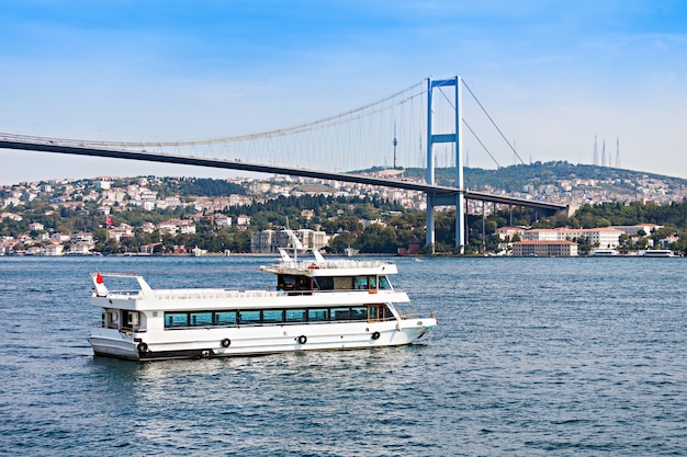 Die Bosporus-Brücke ist eine von zwei Hängebrücken, die den Bosporus überspannen und so Europa und Asien verbinden, Istanbul