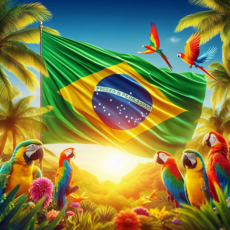 Foto die brasilianische flagge schwingt wunderschön