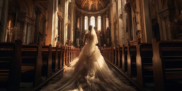 die Braut in ihrem Hochzeitskleid in der Kirche