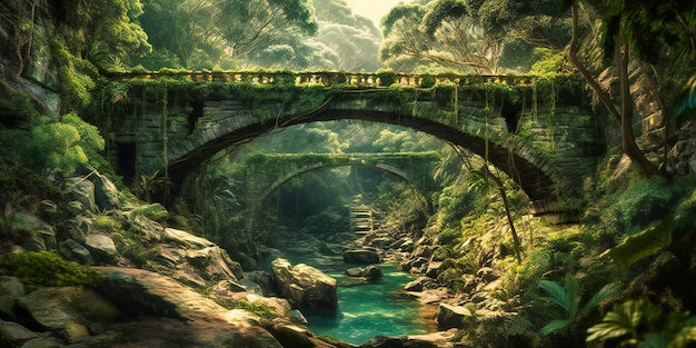 Die Brücke in einem Dschungel mit Blick auf den Fluss