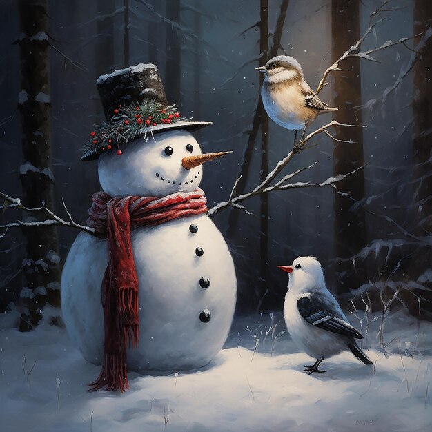 Foto die chickadee und der schneemann