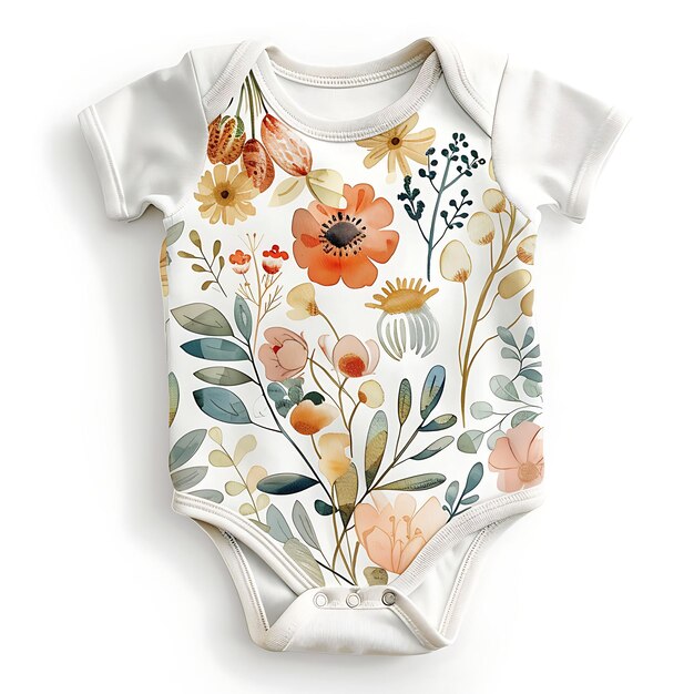 Die Cut Onesie com bolsos em forma de flor com um jardim Ilustração plana criativa Roupas para crianças