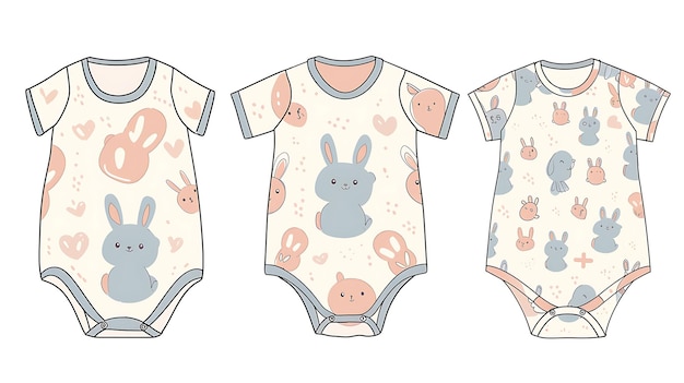 Foto die cut onesie com recortes em forma de coelho nos joelhos showca creative flat illustration roupas para crianças