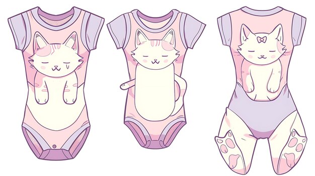 Die cut onesie com recortes em forma de gato nos joelhos showcasi creative flat illustration roupas para crianças