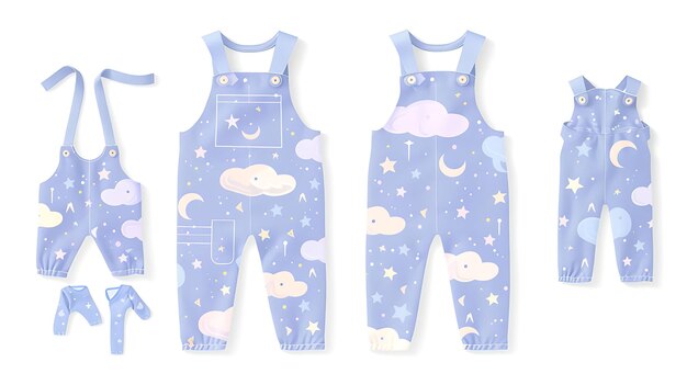 Foto die cut overalls mit sternförmigen ausschnitten auf den knien showc creative flat illustration kinderkleidung