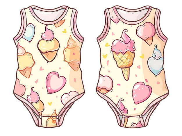 Die Cut Romper mit herzförmigen Ausschnitten auf der Rückseite geschmückt mit kreativen flachen Illustrationen Kinderkleidung