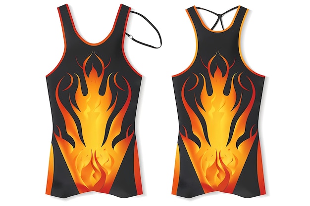 Die Cut Wrestling Singlet mit einem Flammen-Design auf den Seiten I Illustration Flat Clothes Collection