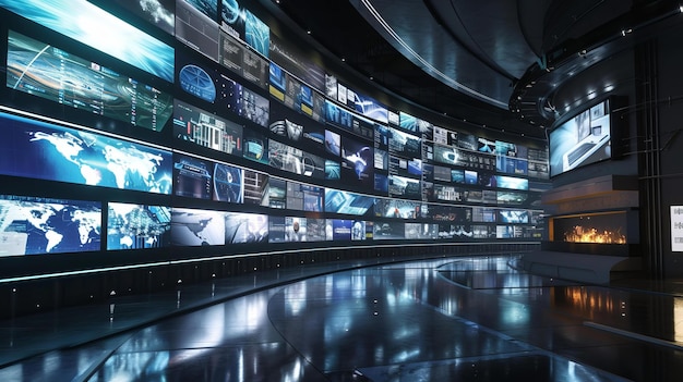 Die Darstellung einer futuristischen riesigen Multimedia-Wand AI Generative