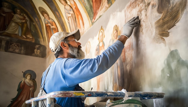 Foto die decke einer kirche ist mit gemälden bemalt