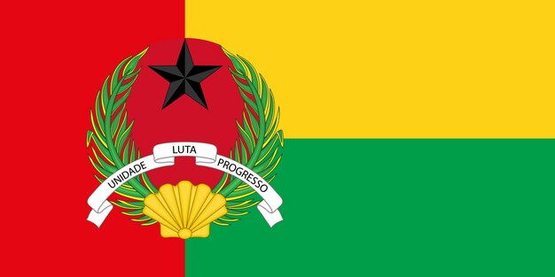 Die derzeitige offizielle Flagge und das Wappen der Republik Guinea-Bissau