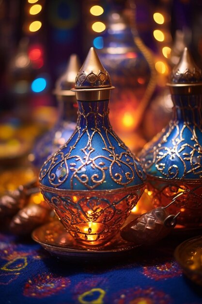 Foto die detaillierte handwerkskunst der ramadanthem-dekorationen und handwerke