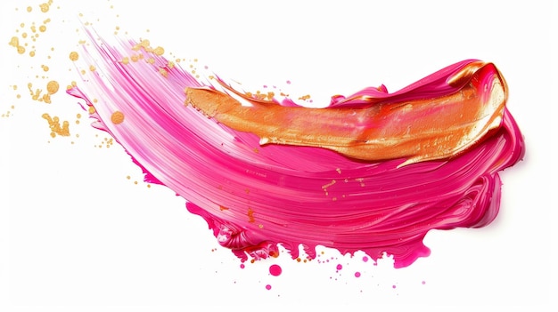 Die digitale Illustration zeigt rote, rosa, goldene Pinselstriche, die auf weißen Farbschmieren isoliert sind, kosmetische Splash-Clip-Art und künstlerische Designelemente.