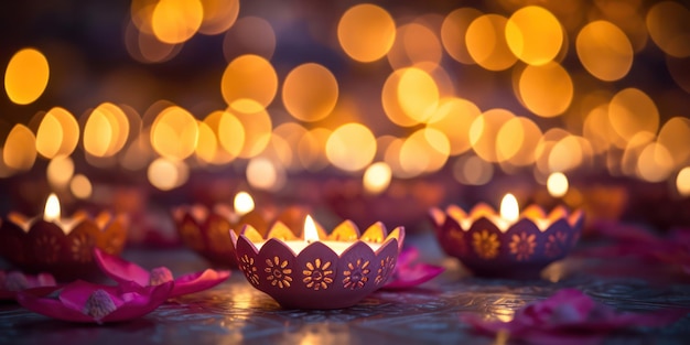 Foto die diwali-kerze vor einem verschwommenen hintergrund beleuchtet die umgebung mit anmut