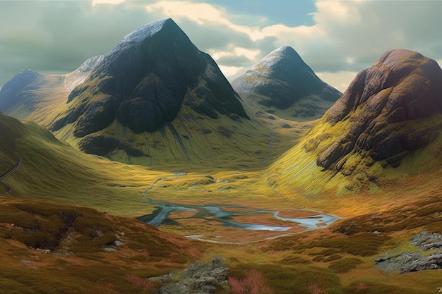 Die drei Schwestern im Glencoe Valley wurden in einer generativen KI im 3D-Animationsstil nachgebildet