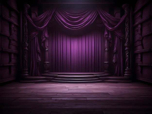 Die dunkle Bühne zeigt einen leeren dunkelblauen lila-rosa Hintergrund