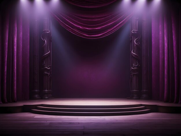 Die dunkle Bühne zeigt einen leeren dunkelblauen lila-rosa Hintergrund