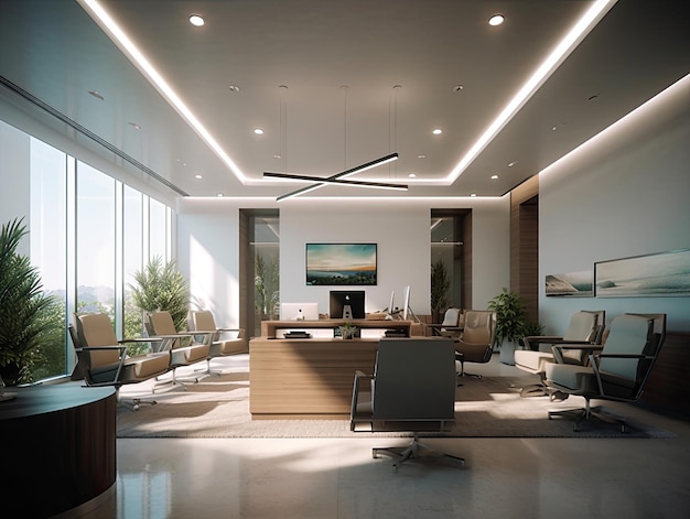 die Eleganz und Raffinesse eines modernen Büro-Interiors mit elegantem Design und zeitgenössischem