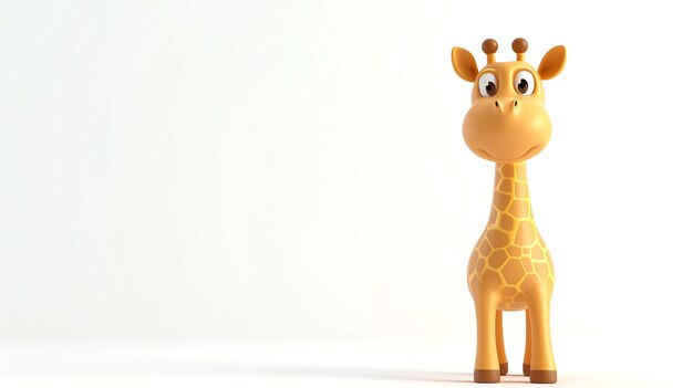 Die entzückende 3D-Giraffe, die anmutig auf einem unberührten weißen Hintergrund steht, ist perfekt für Kinderbücher, Kindergartendekorationen oder spielerische Markenprofessionelle.