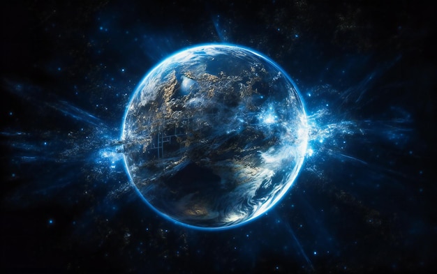 Die Erde leuchtet im Weltraum