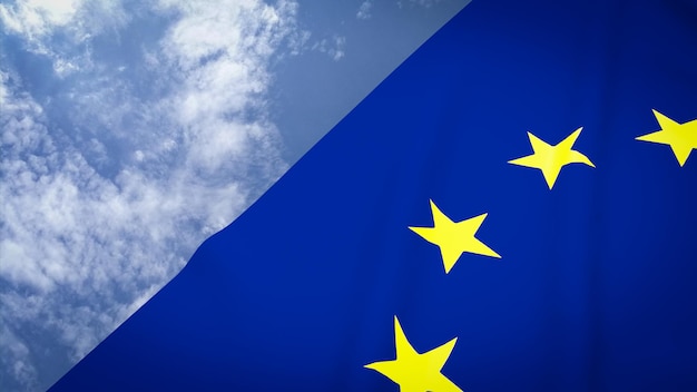 Die EU-Flagge am Himmel Hintergrund 3D-Rendering