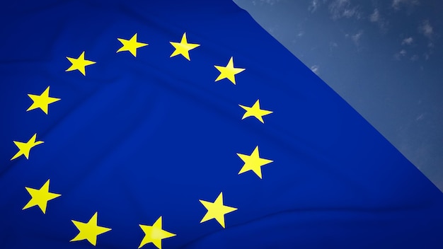 Die EU-Flagge am Himmel Hintergrund 3D-Rendering