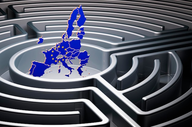Die EU-Karte im Labyrinth 3D-Rendering