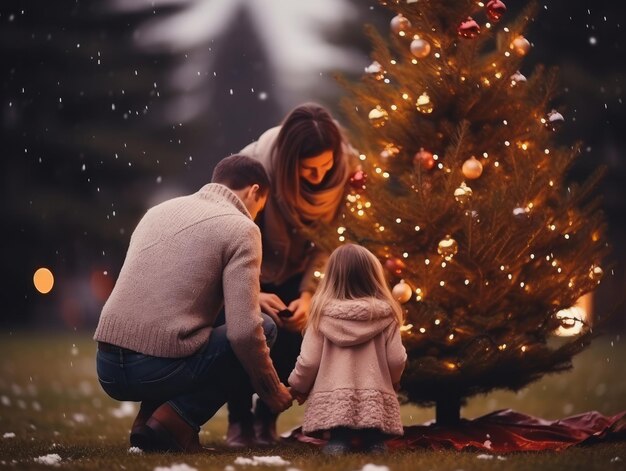 Foto die familie genießt es, gemeinsam heiligabend zu feiern