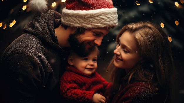 Foto die familie ist bereit, weihnachten und neujahr in der nähe des weihnachtsbaums ai zu begrüßen