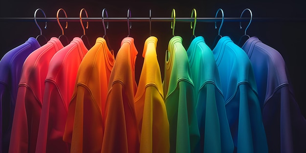 die Farben der Regenbogenhemden sind verschiedene Farben auf einem Regal