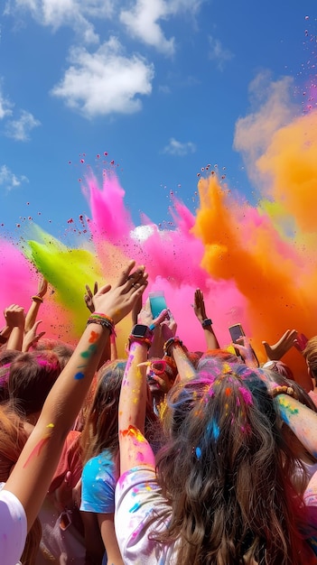 Foto die farben des holi-festivals fliegen grenzenlos in freude